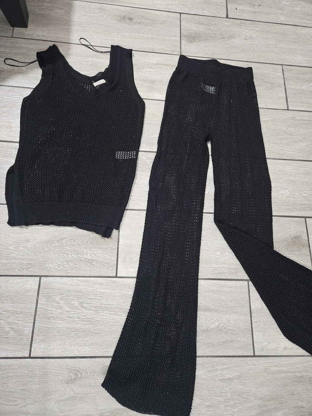 Nicole Miller Artelier Black Knit Wide-Leg Pants & Tank Set